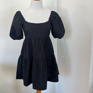 AE Puff Sleeve Tiered Babydoll Mini Dress XS cotton black